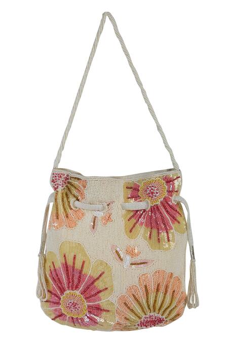 Shop_The Purple Sack_Off White Beads, Sequins, Tassels Floral And Embroidered Potli Bag _Online_at_Aza_Fashions