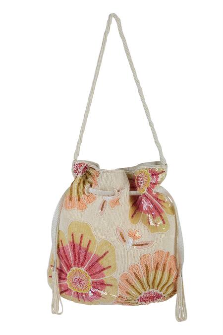 The Purple Sack_Off White Beads, Sequins, Tassels Floral And Embroidered Potli Bag _at_Aza_Fashions