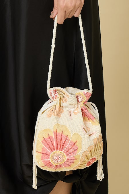 The Purple Sack Floral Sequin & Bead Embroidered Potli Bag 