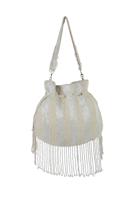 The Purple Sack Beaded Fringe Drawstring Potli Bag 