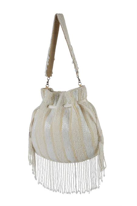 Buy_The Purple Sack_White Beads, Tassels Beaded Fringe Drawstring Potli Bag _Online_at_Aza_Fashions
