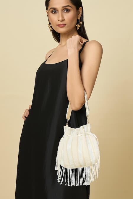 The Purple Sack Beaded Fringe Drawstring Potli Bag 