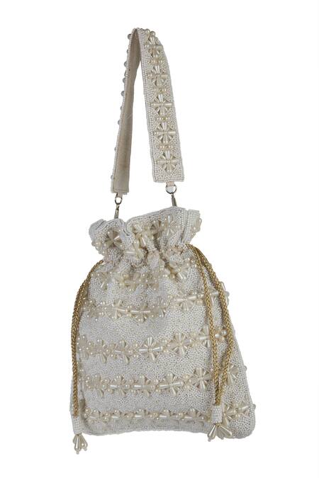 The Purple Sack_Off White Beads, Pearls Beaded And Embroidered Potli Bag _Online_at_Aza_Fashions