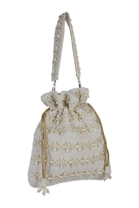 Buy_The Purple Sack_Off White Beads, Pearls Beaded And Embroidered Potli Bag _Online_at_Aza_Fashions