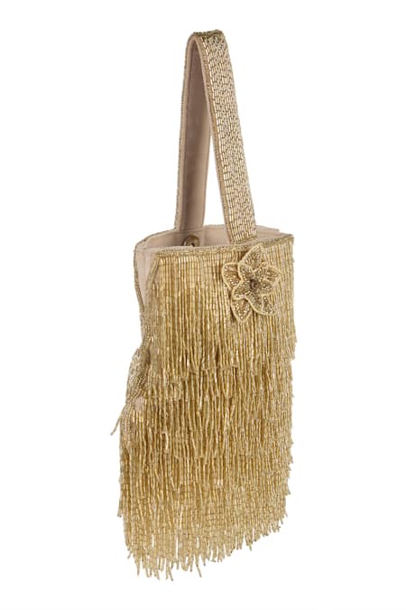 Shop_The Purple Sack_Gold Beads, Fringe Beaded Bag _Online_at_Aza_Fashions