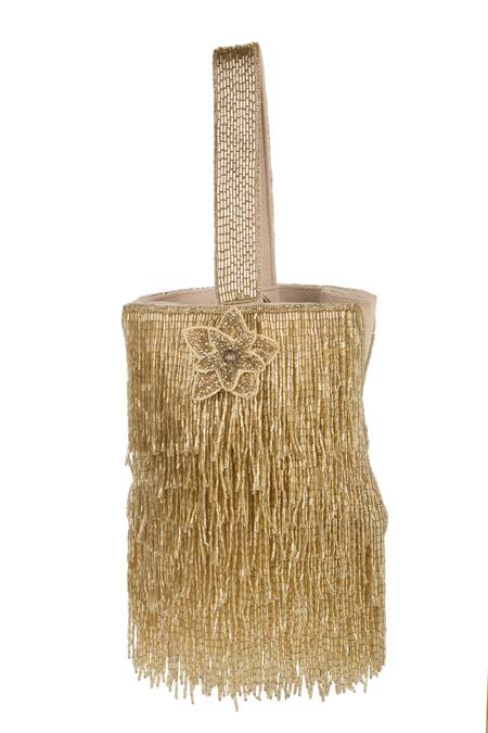 The Purple Sack_Gold Beads, Fringe Beaded Bag _at_Aza_Fashions