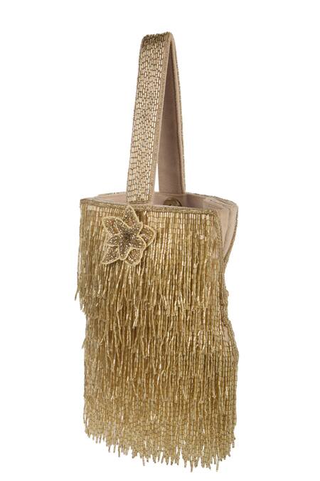 Buy_The Purple Sack_Gold Beads, Fringe Beaded Bag 