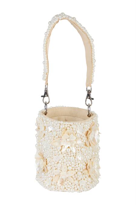 The Purple Sack_Off White Beads, Sequins, Fabric Flowers Pearl And Embellished Floral Potli Bag _Online_at_Aza_Fashions
