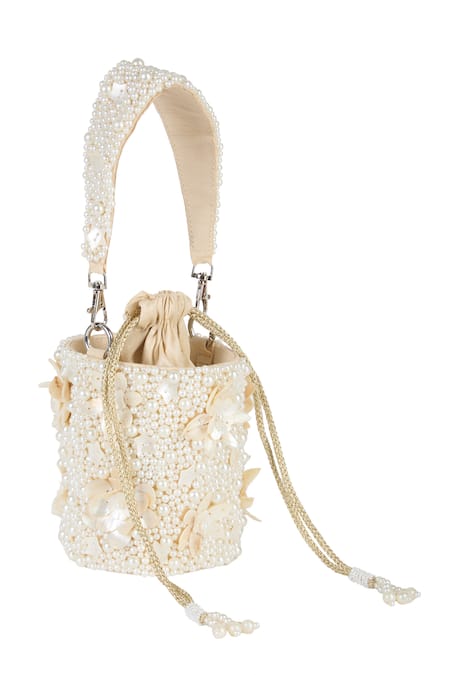 The Purple Sack Pearl & Sequin Embellished Floral Potli Bag 