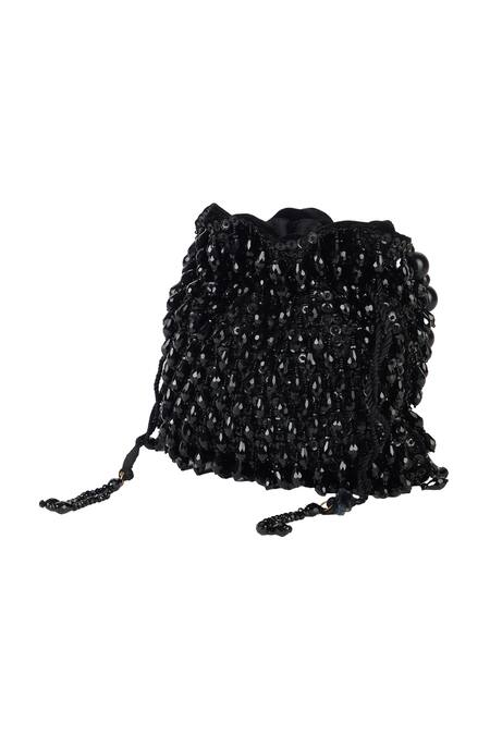 The Purple Sack_Black Beads, Sequins Beaded Embellished Potli Bag _Online_at_Aza_Fashions