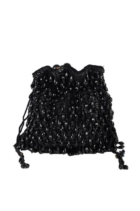 Shop_The Purple Sack_Black Beads, Sequins Beaded Embellished Potli Bag _Online_at_Aza_Fashions