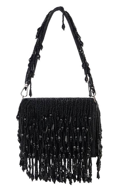 The Purple Sack_Black Beads, Tassels Beaded Fringe Potli Bag _Online_at_Aza_Fashions