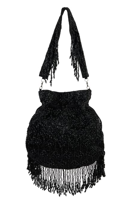 The Purple Sack Beaded Fringe Drawstring Potli Bag 