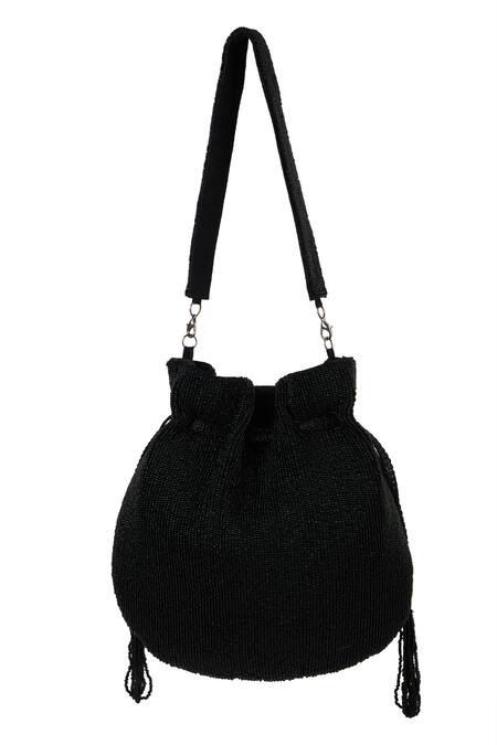 The Purple Sack_Black Beads, Tassels Beaded Embroidered Potli Bag _Online_at_Aza_Fashions
