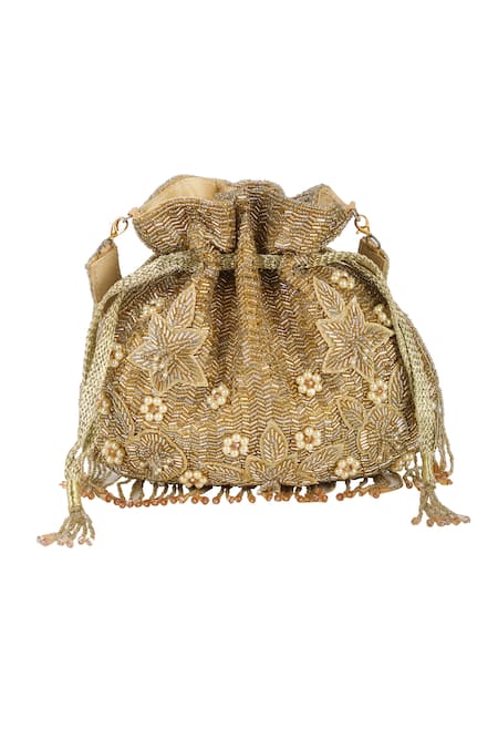 The Purple Sack Beaded Floral & Leaf Embroidered Potli Bag 