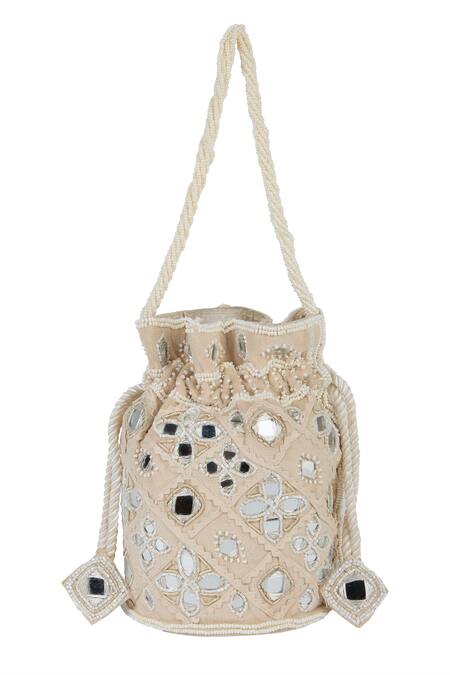 Buy_The Purple Sack_Beige Mirrors, Embroidery Work And Bead Embellished Potli Bag _Online_at_Aza_Fashions
