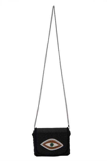 The Purple Sack_Black Beads Evil Eye Clutch And Sling Bag _Online_at_Aza_Fashions