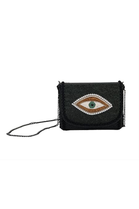 Buy_The Purple Sack_Black Beads Evil Eye Clutch And Sling Bag _Online_at_Aza_Fashions