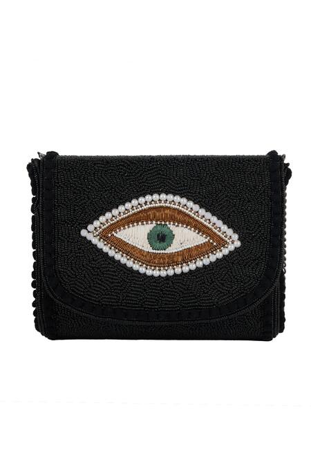 Shop_The Purple Sack_Black Beads Evil Eye Clutch And Sling Bag _Online_at_Aza_Fashions