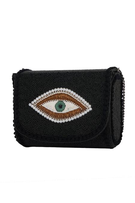 The Purple Sack_Black Beads Evil Eye Clutch And Sling Bag _at_Aza_Fashions