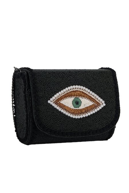 Buy_The Purple Sack_Black Beads Evil Eye Clutch And Sling Bag 