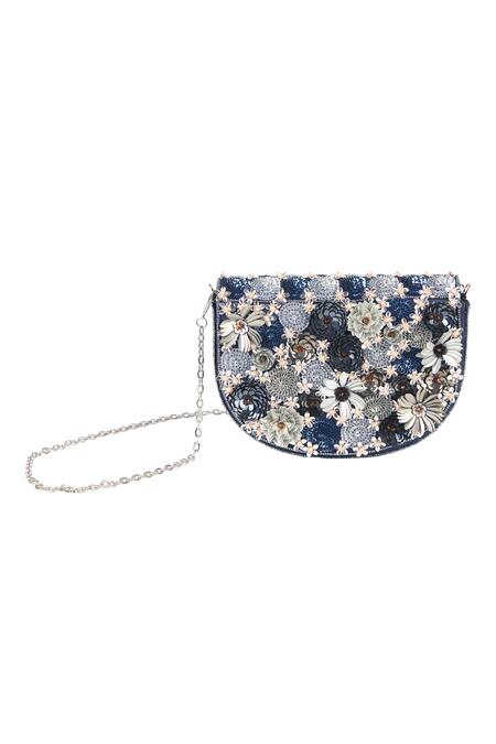 Buy_The Purple Sack_Navy Beads, Sequins, Fabric Flowers Floral And Embellished Clutch _Online_at_Aza_Fashions