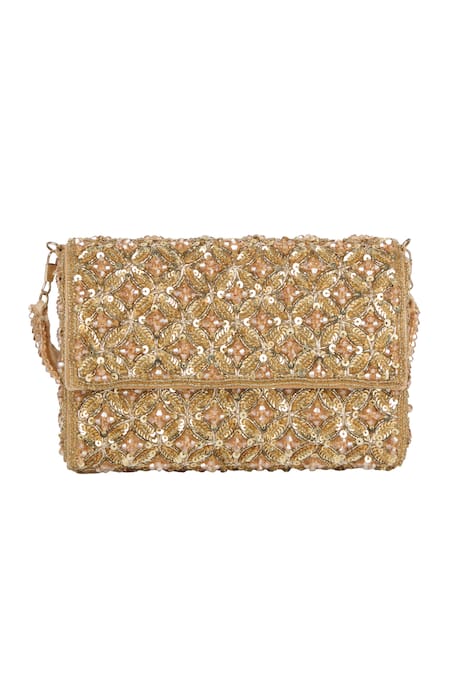 The Purple Sack Embellished Raw Silk Clutch 