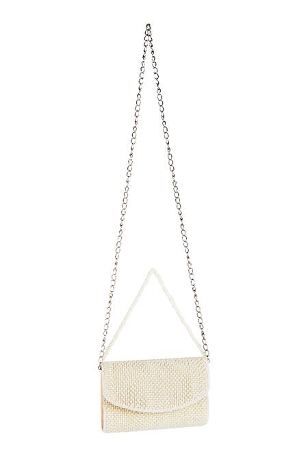 The Purple Sack_Off White Embroidery Hand Raw Silk Sling Bag _Online_at_Aza_Fashions