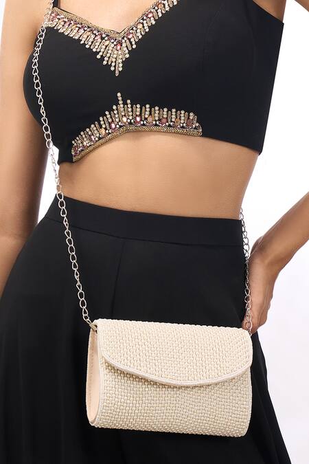 Buy_The Purple Sack_Off White Embroidery Hand Raw Silk Sling Bag _Online_at_Aza_Fashions