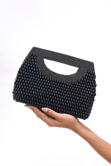The Purple Sack_Black Beads Hand Embroidered Clutch Bag _Online_at_Aza_Fashions