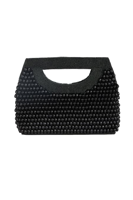 Shop_The Purple Sack_Black Beads Hand Embroidered Clutch Bag _Online_at_Aza_Fashions