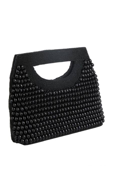 Shop_The Purple Sack_Black Beads Hand Embroidered Clutch Bag 