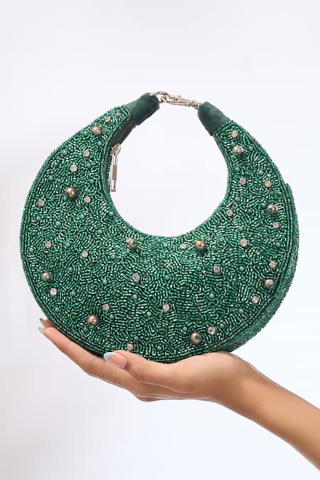 The Purple Sack Beaded Embellished Crescent Clutch Bag 