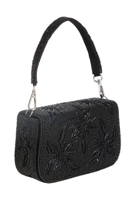 The Purple Sack_Black Beads, Embroidery Floral Beaded Hand Bag _Online_at_Aza_Fashions