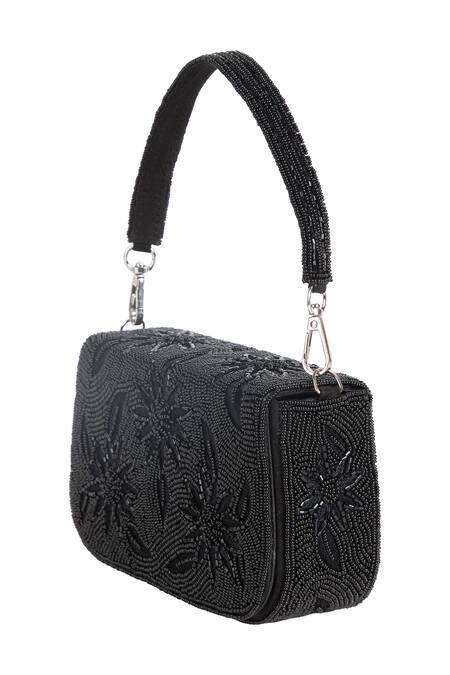 Buy_The Purple Sack_Black Beads, Embroidery Floral Beaded Hand Bag _Online_at_Aza_Fashions