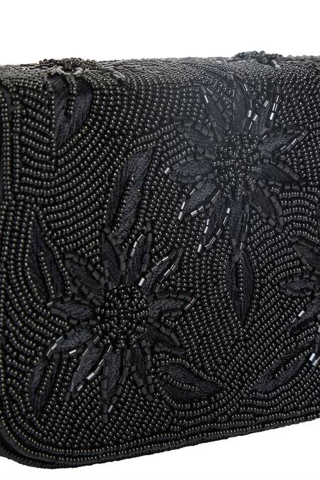 The Purple Sack_Black Beads, Embroidery Floral Beaded Hand Bag _at_Aza_Fashions