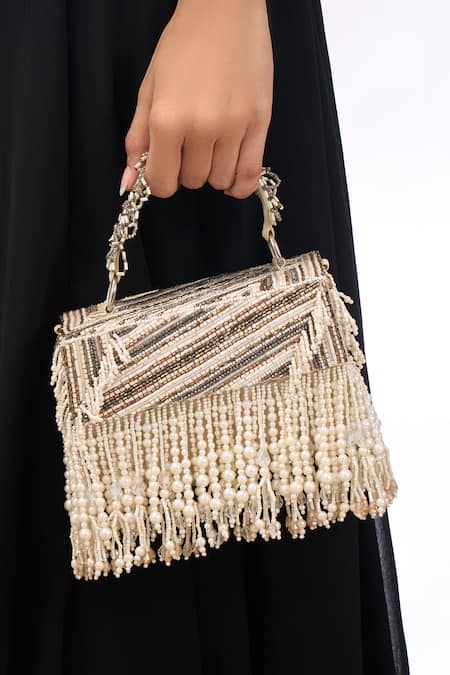 The Purple Sack Beaded Fringe Hand Embroidered Bag 