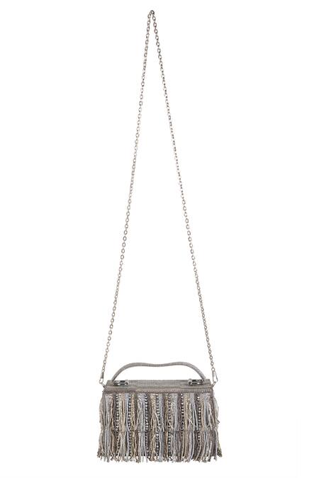 The Purple Sack_Silver Beads, Fringe Beaded Hand Embroidered Bag _Online_at_Aza_Fashions