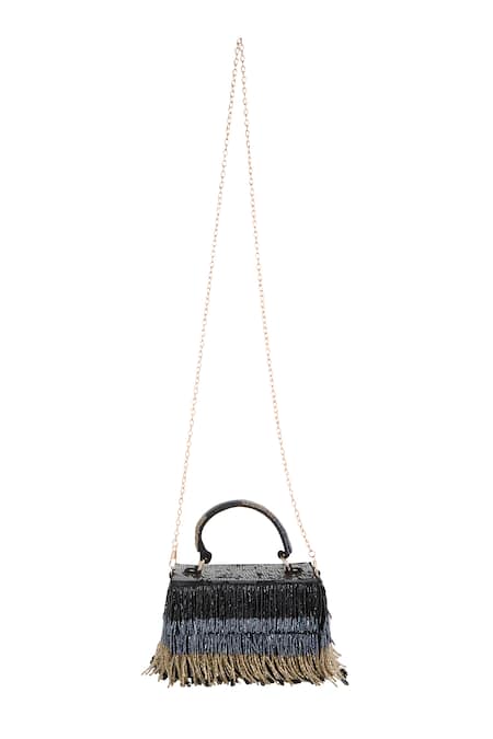 The Purple Sack_Black Beads, Fringe, Embroidery Beaded Handbag _Online_at_Aza_Fashions