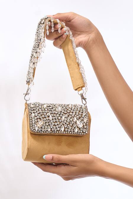 Buy_The Purple Sack_Gold Crystals, Beads And Embellished Raw Silk Bag _Online_at_Aza_Fashions