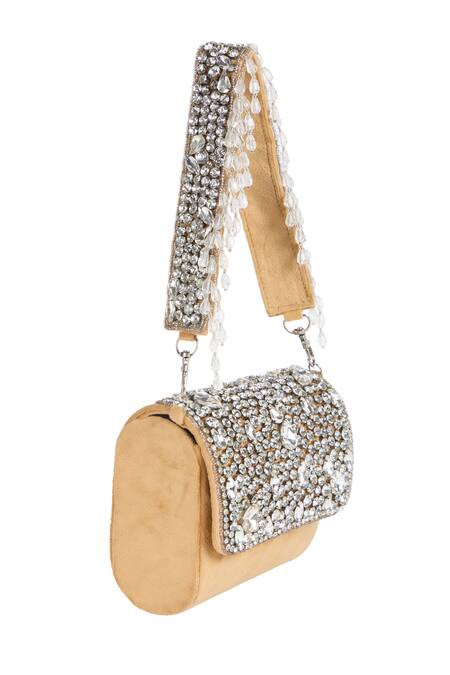 Shop_The Purple Sack_Gold Crystals, Beads And Embellished Raw Silk Bag _Online_at_Aza_Fashions