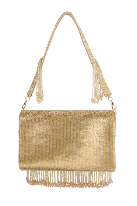 The Purple Sack Beaded Fringe Hand Embroidered Clutch 