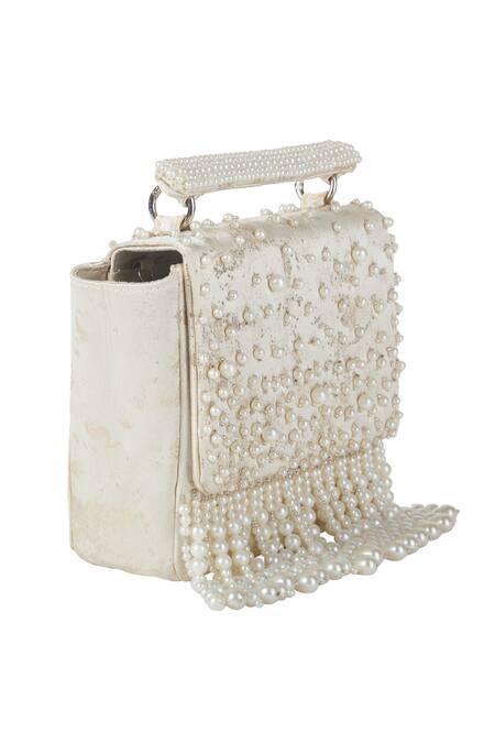Buy_The Purple Sack_White Beads, Pearls, Embroidery Hand And Embellished Bag _Online_at_Aza_Fashions