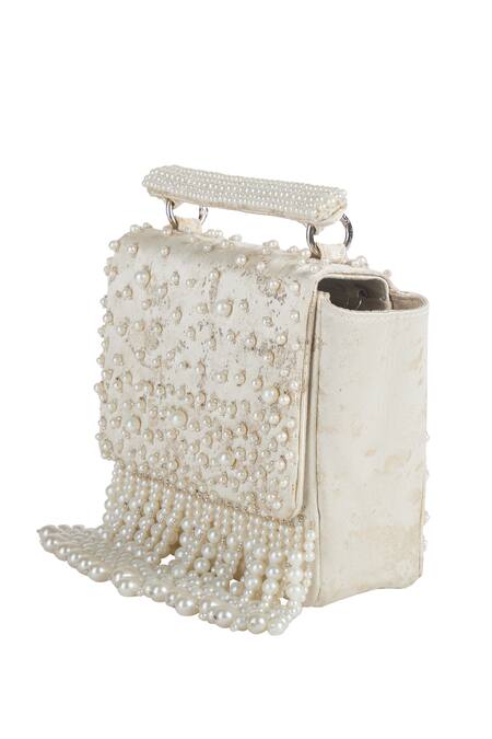 Shop_The Purple Sack_White Beads, Pearls, Embroidery Hand And Embellished Bag _Online_at_Aza_Fashions