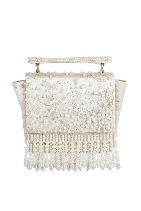 Buy_The Purple Sack_White Beads, Pearls, Embroidery Hand And Embellished Bag 