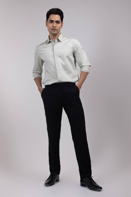 Yoseba Gray Cotton Embroidery Pleat Full-sleeved Button-down Shirt Online at Aza Fashions Yoseba_Gray Cotton Embroidery Pleat Full-sleeved Button-down Shirt _Online_at_Aza_Fashions