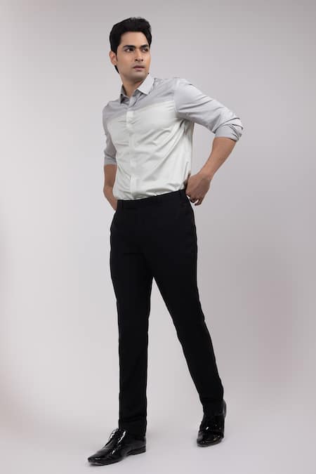 Buy_Yoseba_Gray Cotton Embroidery Ashlayer Two-tone Shirt _Online_at_Aza_Fashions