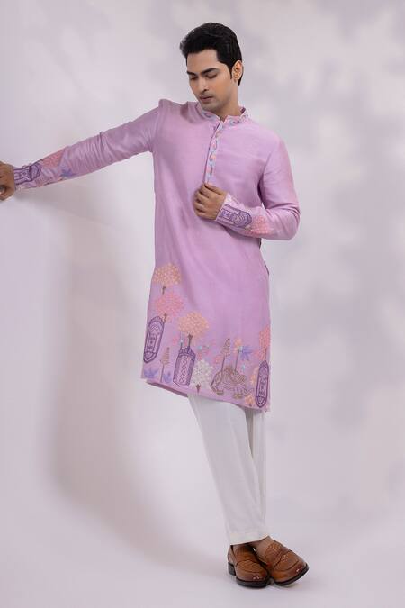 Yoseba Purple Silk, Bemberg, Cotton Embroidery Lavya Floral And Motif Kurta Set Online at Aza Fashions Yoseba_Purple Silk, Bemberg, Cotton Embroidery Lavya Floral And Motif Kurta Set _Online_at_Aza_Fashions