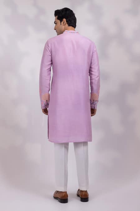 Shop Yoseba Purple Silk, Bemberg, Cotton Embroidery Lavya Floral And Motif Kurta Set at Aza Fashions Shop_Yoseba_Purple Silk, Bemberg, Cotton Embroidery Lavya Floral And Motif Kurta Set _at_Aza_Fashions