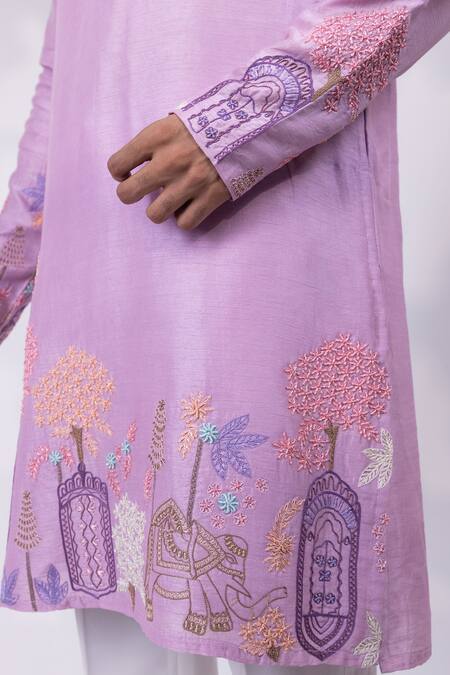 Shop Yoseba Purple Silk, Bemberg, Cotton Embroidery Lavya Floral And Motif Kurta Set Online at Aza Fashions Shop_Yoseba_Purple Silk, Bemberg, Cotton Embroidery Lavya Floral And Motif Kurta Set _Online_at_Aza_Fashions